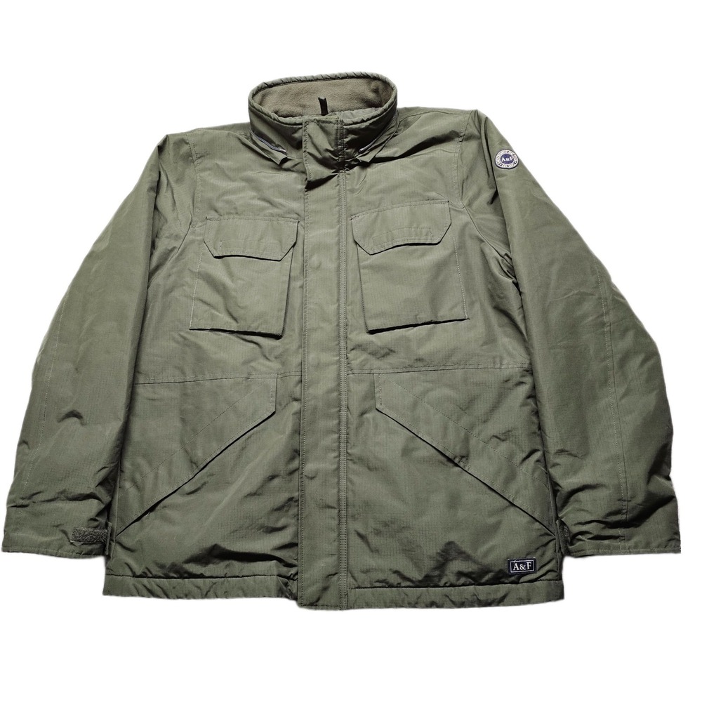 Abercrombie & Fitch Military Field Jacket Mens XL Green Lined‎ Snap Inside Zip